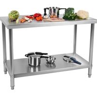 Mesa de cocina, encimera de acero inoxidable, estante inferior, 120x70cm