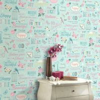 New Rasch Vintage Girls Kids Room Wallpaper Duck Egg/Pink Wallpaper 216714