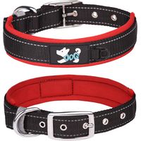 Collier pour chien, collier réfléchissant en nylon ajustable, collier rembourré et confortable avec boucle en métal et clochette pour toutes les tailles de chiens (petits, moyens, grands, grands) (Rou