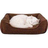 lionto Katzenkissen modernes Bett mit Plüsch-Innenfläche & meliertem Außenbezug, rutschfest, waschbar, 90x75 cm, braun