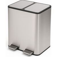 Cubo reciclaje doble pedal Acero Inoxidable y Negro Mate Cubo de Basura Doble Compartimento Para Cocina y Exterior