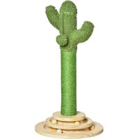 Tiragraffi per Gatti a Cactus, Corda Sisal, Base con Palline in Legno, 32x32x60cm