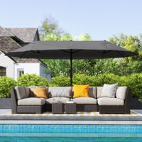 Parasol déporté XXL avec manivelle, acier et polyester haute densité noir, ouverture et fermeture simplifiée pour terrasse