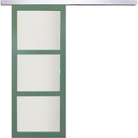 Puerta corredera de color verde claro con vidrio H204 x L83 cm, riel de aluminio, carpintería