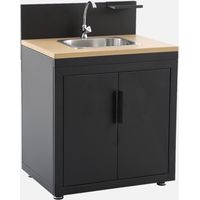 Modulo cucina da esterno in acciaio e decorazione in legno 1 lavello 2 ante 1 gancio, 80cm