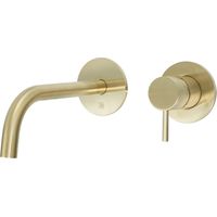 JTP Vos 2-Hole Wall Mounted Basin Mixer Tap with 250mm Slim Spout with Designer Handle - Brushed Brass