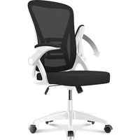 Office Chair Ergonomic Bigzzia Desk Chair with 90° Flip-up Armrest Lumbar Support, Height Adjustable Office Desk Chair, Executive Swivel Computer Chair with Padded Seat Cushion for Home/Office, White