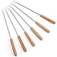 Tenedores para fondue de queso con mango de madera (6 unidades), de acero inoxidable, color burdeos, para chocolate, 24 cm, para barbacoa, pan y verduras.