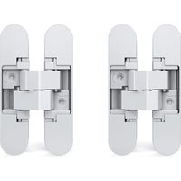 Charnières de porte invisibles, lot de 2, adaptées aux portes robustes, capacité de charge de 35 kg, ouverture à 180°, alliage de zinc, blanc.