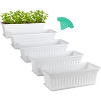 5 Pcs Pots de Fleurs rectangulaires 42,7cm, Support pour Plante avec Plateau, jardinière de Jardinage avec étiquette, boîte de seuil de fenêtre pour Plantes Grasses, Herbes, Fleurs (Blanc)