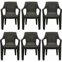 Set 6 Sedie con Braccioli Polyrattan Esterno Giardino Modello Laura Antracite