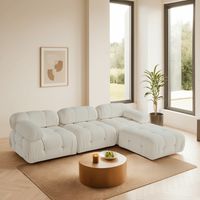 Modulares XXL-Ecksofa Bubble mit Ottomane – Bouclé-Weiß