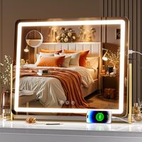 Hasipu Schminkspiegel mit Licht, Spiegel mit Beleuchtung, LED Kosmetikspiegel mit 10x Vergrößerung und USB-Ladeanschluss, 3 Farbtemperatur Licht, Smart Touch, 65 x 54 cm Rund Gold