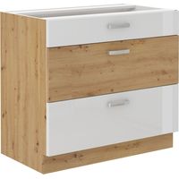Küchen Unterschrank 80 cm Eiche Artisan + Weiß Hochglanz Vollauszug Soft-Close