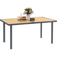 Outsunny – Table de jardin 6 places – Plateau en acier galvanisé effet bois – Dimensions 150 x 90 x 72 cm – Structure en acier revêtu – Design à lattes