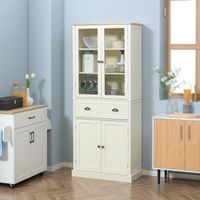 Buffet meuble cuisine rangement armoire de cuisine 4 portes dont 2 portes vitrées et 1 tiroir hauteur 182,5 cm avec étagères réglables - beige
