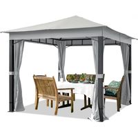 Gazebo da Giardino 3x3 m ALU PREMIUM con copertura del tetto impermeabile ca. 220 g/m² - 4 pareti laterali grigio chiaro - profilo da ca. 9x9cm