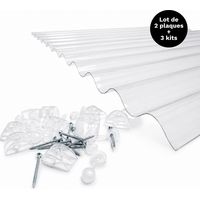 Lastre policarbonato ondulate trasparenti 90x250 cm - Set 2 pz con 3 kit fissaggio