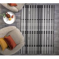 Patio Modern Black Grid Geometric Kitchen Indoor Garden Outdoor Rug Floor Mat X-Large 200 x 290 cm (6'7"x9'6")