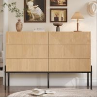 Buffet 6 tiroirs avec façade 3D géométrique, 115,5 x 38 x 75 cm, MDF, bois naturel