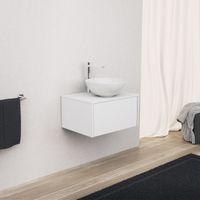 Inda - Badezimmerschrank 1 Schublade L.60 mit Aufsatzwaschbecken / Mattweiß - diamante