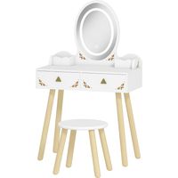 Tocador maquillaje niña luces LED 3 colores taburete espejo 2 cajones 2 cajas almacenaje blanco
