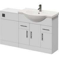Alexander James Gloss White 1350mm 3 Door Vanity Unit Toilet Suite - 1350mm - Gunmetal Grey 96mm Bar HandleWithout James Toilet Pan