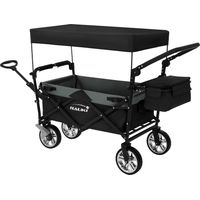 Hauki Carrello Pieghevole da Spiaggia per Bambini, Carretto a Mano per Trasporto Bimbi con Tettuccio e Borsa, Carrello Portatutto con Parasole Nero-Grigio e Freno Ruote Anteriori, Carico 120 kg