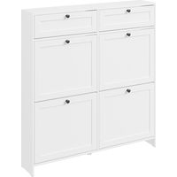 SoBuy FSR208-W, Scarpiera Salvaspazio Slim, Scarpiera In Legno Bianco, Mobile Ingresso con 4 Ante a Ribalta e 2 Cassetti, a 12 Paia di Scarpe, Con Protezione Antiribaltamento, 100x19x107cm
