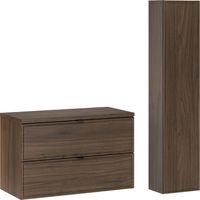 Conjunto de lavabo y columna Elias de madera oscura de 80 cm