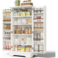 Credenza alta da cucina con 2 ante, ripiano regolabile e luce LED con sensore, per cucina, in MDF, 120x60x40 cm, bianco