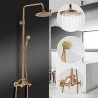 Columna de Ducha Retro con Doble Manija de Latón, Sistema de Ducha Antiguo de Altura Regulable, Conjunto de Ducha con Acabado en Bronce