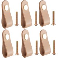 4 Stück Leder-Möbelgriff, Schranktürknauf, Ledergriff, Schubladenknauf, Vintage-Möbelgriff für Schränke, Kommode, Küche, Badezimmer (Beige, 2,5 cm x 7 cm), DOLASO