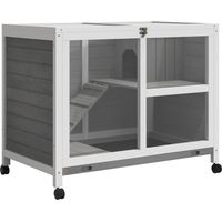 PawHut Cage à lapin clapier sur roulettes petit enclos animaux en bois massif 2 étages toit ouvrant plates-formes 91,5 x 53,3 x 73 cm gris-Gris