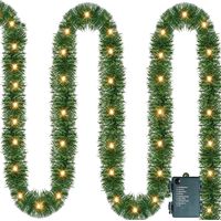 Christmas Garland with Lights, LED Christmas Garland Decoration, Green Artificial Greenery Garland, Battery Powered Garland with Lights