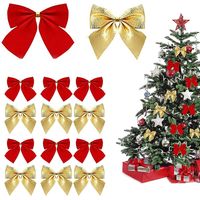 Weihnachtsbaumzubehör, 100 Stück kleine Weihnachtsbaumschleifen, rote Weihnachtsschleifen, goldene Weihnachtsdekorationen mit Schleife, geeignet zum Aufhängen von Christbaumschmuck (Gold + Rot)