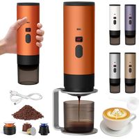 Machine a Cafe Portable avec Support,Nouveau Cafetière Portable 3 en 1,Affichage Intelligent Machine a Cafe,Rechargeable Cafetiere Electrique Compatible avec Cup et Café Moulu (Orange-1)