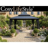 Pavillon Santa Fe Steel+ mit Vorhängen und Moskitonetz, 3,65x4,85m, Schwarz - Dancover