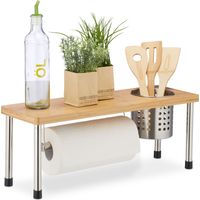 Relaxdays – Étagère à épices en bambou et inox – Support essuie-tout et pot à couverts – Dimensions 21x55x18 cm – Rangement optimisé pour cuisine