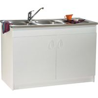 Meuble sous évier 900x600 2 portes – Panneau mélaminé blanc – Charnières invisibles – Vide sanitaire 141mm – S12N02090 – Neova