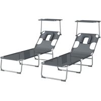 Tumbonas plegables inclinables con dosel 360°, orificio facial, bolsillo lateral y textilene 550 g/m², gris, 2 unidades