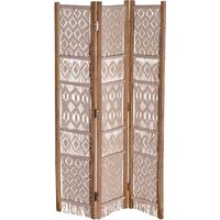 Ad Trend Paravento 3 Ante in Cotone e Legno 123 x 180 Cm Beige – Separè Pieghevole per Interni