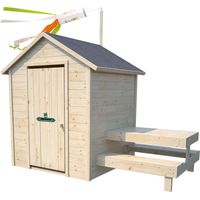 SOULET - Casita de Madera Infantil con Mesa de Picnic Tiana 120x120x155 cm - Casita de Jardín para Niños con Mesa Integrada - Madera Natural Personalizable - Fácil Montaje