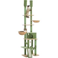 Pawz Road – Arbre à chat cactus du sol au plafond 5 niveaux – Hauteur réglable 216-285 cm – 3 hamacs suspendus – Griffoir et plateformes inclus