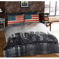 New York King-Size Set biancheria da letto matrimoniale reversibile, Copripiumino e 2 federe, Motivo: NYC, Multicolore
