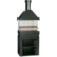 Barbecue charbon sur socle mobile – Inox, foyer en briques réfractaires – Système de réglage de hauteur – Grilloir en V inox – Escalor