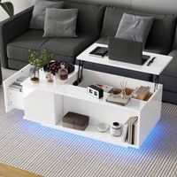 Mesa de centro elevable con LED, 1 cajón, para salón y dormitorio, tablero de partículas, 100×50×40 cm, color blanco
