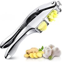 BEBUSINGOTO Prensa de ajo de acero inoxidable, trituradora de ajo manual 3 en 1, prensa de ajo de cocina profesional, con mango ergonómico, práctica y fácil de limpiar, apta para lavavajillas.