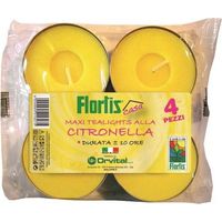 CANDELLE CITRONELLA PER ZANZARE 4 PEZZI MAXI TEALIGHTS FLORTIS