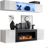 Meubles suspendus avec cheminée décorative collection FLY N3. Coloris blanc.